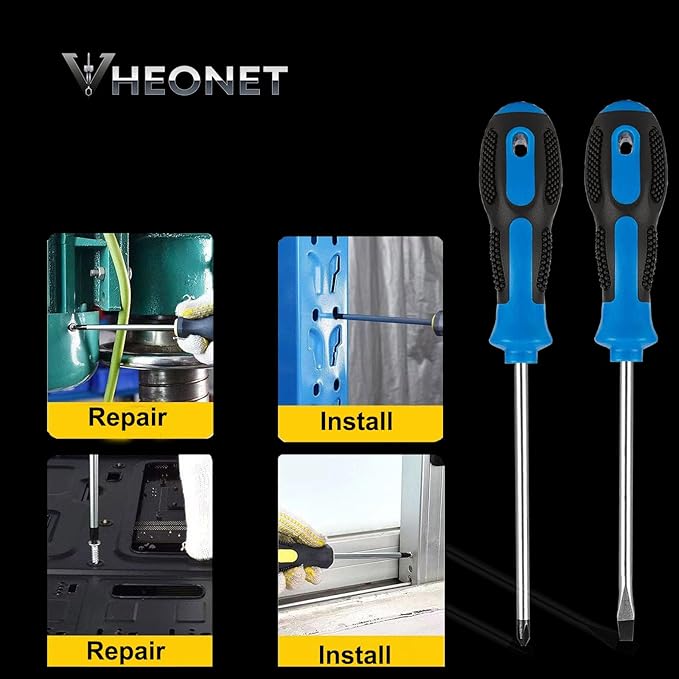 Magnetic Screwdriver Sets 6 PCS,Screwdriver Set with Bag,Flat Head Phillips Screwdriver, Non-Slip Cushion Grip for Repair Home Improvement,Blue & Black