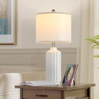 Lamp for Living Room Bedroom Lamps Farmhouse Table Lamps Set of 2 Vertical Stripe Ceramic Table Lamp,Linen Shade with Bulb, 25 in High, White