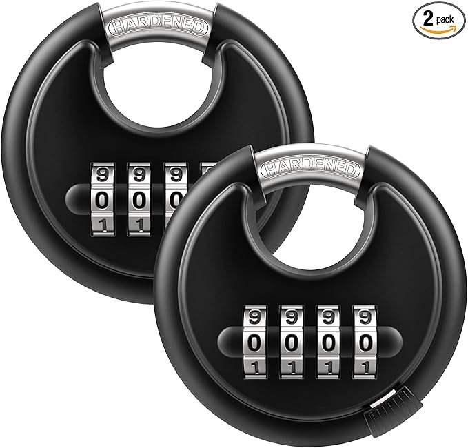 Puroma Combination Lock, 4 Digit Disc Padlock with Hardened Steel Shackle, Keyless Heavy Duty Combo Lock for Outdoor Sheds Fence, Gate Hasps, Storage Unit, School Gym Locker (2 Pack, ‎Black)