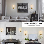 Modern Crystal Brass Gold Sconce: 14.5” Vintage Bathroom Sconce With Bulb - Clear Crystal Glass Tube Hardwired Mirror Vanity Light- Luxury Antique Indoor Brushed Gold Wall Lamp for Bedroom Living Room