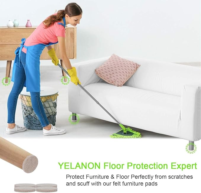 Yelanon Felt Furniture Pads for Hardwood Floors -216 Pcs Premium Felt Pads for Chair Legs, Floor Protectors for Furniture,Beige