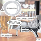 Wadoy Beer Keg Cleaning Kit, Draft Line Shank Replacement Parts, ID 3/16" OD 7/16" Hose 5ft With 1/4'' Keg Coupler Barb, Self-Closing Tap Faucet for Kegerator