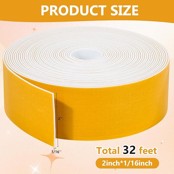 32Feet Weather Stripping Seal (1 Inch X 1/16 Inch) for Door Window, High Density Foam Tape, Soundproofing, Insulation Strip, Door Sealers for Door Frame- White