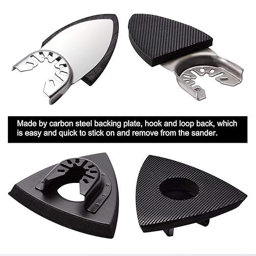 104Pcs Oscillating Tool Detail Sanding Pads Kit 2Pcs Triangle Sanding Pads and 2Pcs Finger Sanding Pad 100Pcs Multitool Sandpaper Grit Fit for Finishing Wood Sanding Plaster