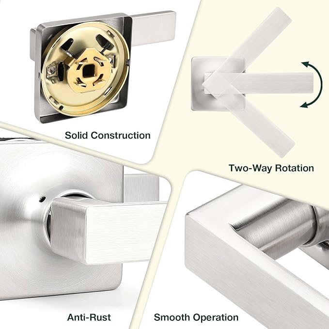 GOBEKOR 4 Pack Door Handles Brushed Nickel Hall Closet Door Handle Passage Door Levers Square Interior Door Locks