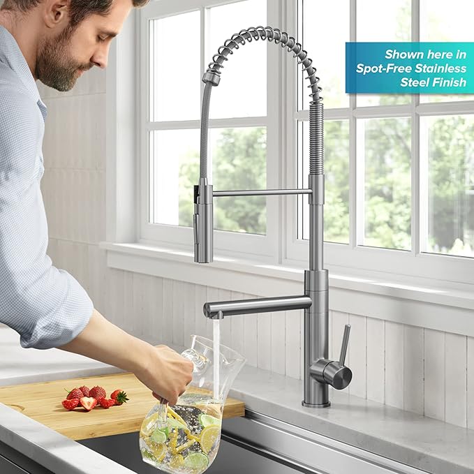 KRAUS Artec Pro Commercial Style Pull-Down Single Handle Kitchen Faucet with Pot Filler in Brushed Brass, KPF-1604BB