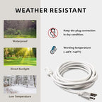 50ft Outdoor Extension Cord for Christmas Decorations - 16/3 Heavy Duty SJTW Waterproof White Electrical Cable with 3 Prong Grounded Plug for Safety, Great for Lawn and Major Appliances