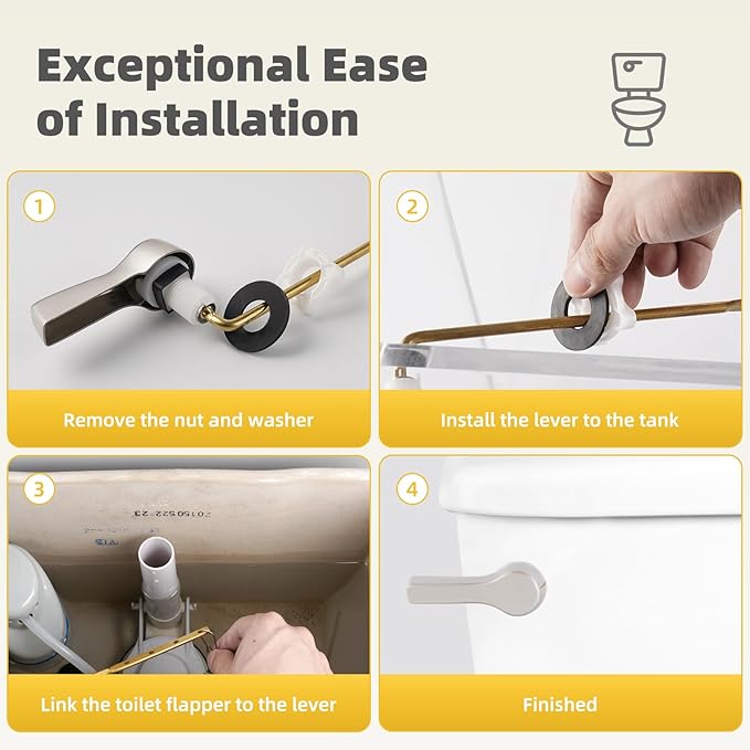 iFealClear 2 Pack Metal Toilet Tank Flush Lever Replacement, Universal Front Mount Handle Toilet Tank Trip Lever with 2 Pieces Stainless Steel Flapper Chains, Brushed Nickel