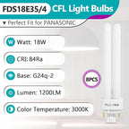 8PCS FDS18E35/4 CFL Light Bulbs Fits for Panasonic Fixtures,3500K 18W 4 Pin G24q-2 Base Plug-in Compact Fluorescent Lamp