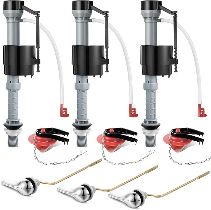 Saillong 3 Set Universal Toilet Tank Replacement Kit, Include Fill Valve, 2 Inch Low Flow Rubber Flapper, Side Mount Toilet Flush Brass Handle, Adjustable, Quiet, Easy Install Repair Kit
