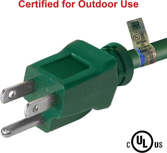 Clear Power Outdoor Extension Cord - 9 FT, Green | Lawn & Garden, 16/3 SJTW, 3-Outlet, Water & Weather Resistant, Flame Retardant, 3 Prong Grounded Plug, Perfect for Christmas and Holiday (CP10140)