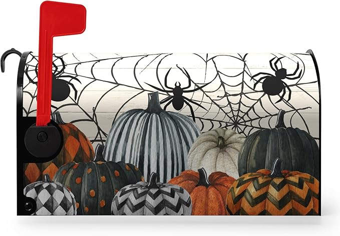Halloween Magnetic Mailbox Covers Overszied Fall Pumpkin Spiders Mailbox Cover Large Size Spooky Halloween Mail Box Post Cover 25.5 X 21 Inch Seasonal Decor for Outdoor Garden Yard