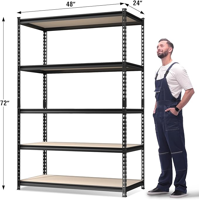 WORKPRO 5-Tier Metal Garage Shelving, 48”W x 24”D x 72”H, Adjustable Storage Rack, Heavy Duty Shelf with Particle Board, 2500 lbs Load Capacity (Total) for Garage, Basement, Warehouse, Kitchen