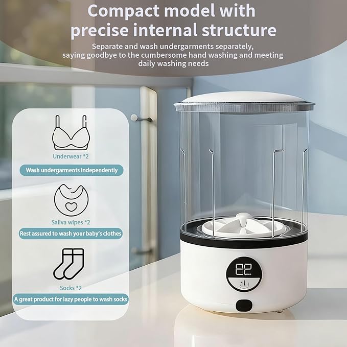 Portable Washing Machine, Mini Compact Single Tub Washer for Deep Clean Small Laundry, Ideal for Socks, Underwear, Baby Clothes, Apartments, Dorm, Travel, Camping