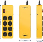 Heavy Duty Power Strip,Industrial Heavy Metal Case Surge Protector,8 AC Outlets,15Amp,2700 Joules,Protected' Indicator,14 Gauge Cord (Yellow, 15FT Length)