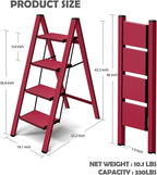 Taranta 4 Step Ladder,Aluminum Lightweight Folding 4 Step Stool with Anti-Slip Wide Pedal,330lbs Capacity Step Ladder for Household,Kitchen,Office - Red