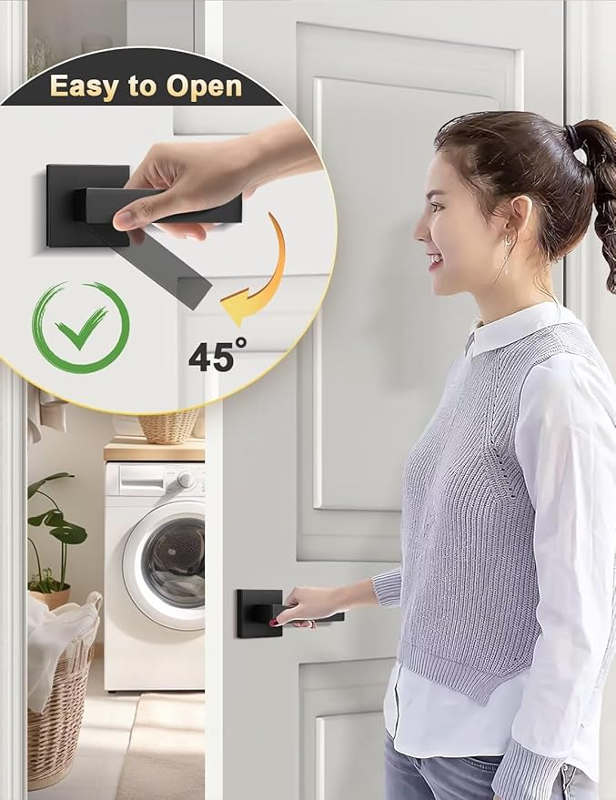 10 Pack Square Black Door Handles Interior, No Lock Passage Door Lever for Left or Right Handing, Heavy Duty Matte Black Closet Door Handle Sets