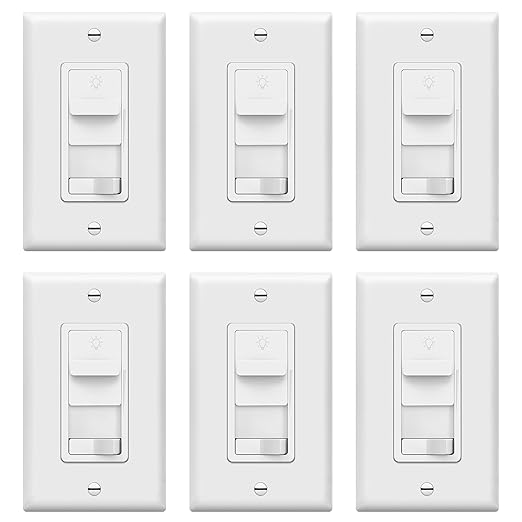 TOPGREENER Dimmer Light Switch for 200W Dimmable LED/CFL Lights, Single Pole/3-Way LED Slide Dimmer Switch,Neutral Wire Not Required,TGSDS3-W-6PCS, 6 Pack, White