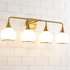 Brass Gold Bathroom Light Fixtures 4-ights Vanity Lights with Milky White Frosted Glass Shade Bathroom Vanity Light 30.7 inch Wall Sconce Lighting Bath(Exclude E26 Bulb)