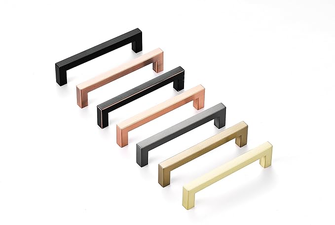 20 Pack 5 Inch (Center to Center 5in) Champagne Cabinet Pulls Square Kitchen Cabinet Drawer Handles Modern Stainless Steel Kitchen Cupboard Handles Hardware