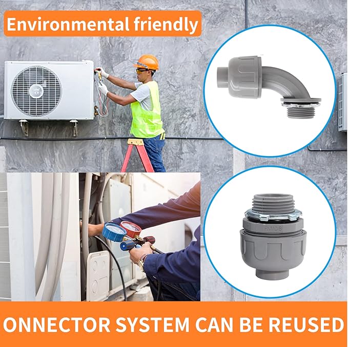 1" Liquid Tight Connector Non-Metallic Electrical Conduit Fittings, PVC Flexible Conduit Fittings, for Home Kitchen Bathroom Tube Tool Supplies UL Listed(Straight+90 Degree,6Pcs)