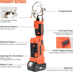 Electric Hydraulic Crimping Tool, 12 Ton 8AWG-600MCM Rechargeable Hydraulic Crimper for Cu/Al Terminal, Wire Cable Lug Crimping Tool Kit (12 dies)