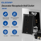 ELEGRP Glossy Black Decorator Electrical Wall Outlet Receptacle, 20A 125V Standard Outlets, 2 Pole 3 Wire, Non-Tamper Resistant, NEMA 5-20R, Self-Grounding, Wall Plate Included, UL Listed, 50 Pack