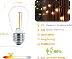 S14 LED String Light Bulbs, Shatterproof Outdoor String Replacement Light Bulbs, 1 Watt LED Edison Bulbs Equal to 11W Incandescent, 2200K Warm White, E26 Medium Base, 15 Pack