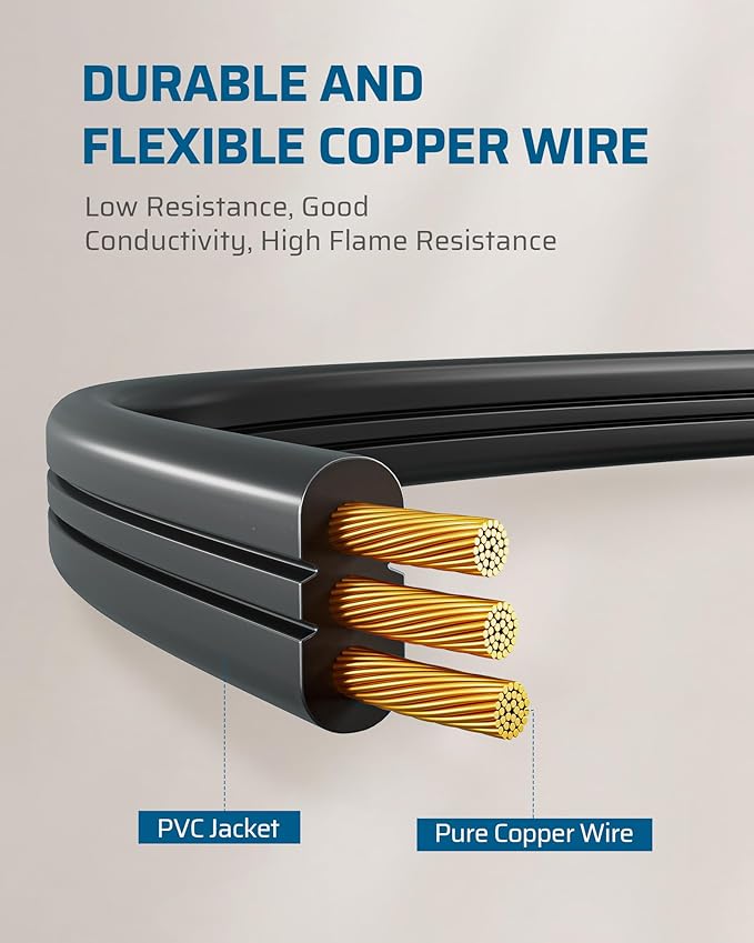 DEWENWILS Flat Plug Extension Cord, 25 FT 16/3 Awg Grounded Power Cable, 3 Outlets Power Strip for Indoor Use, SPT-3 Cord, Space Saving for Office, School, Travel, Dorm, ETL Listed, 1 Pack, Black