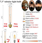 LiteHistory Dimmable E26 Light Bulb 6W Equal 60 watt led Light Bulb AC120V Warm White 2700K Edison 60 Watt 600LM T10 Bulb for Rustic Pendant,Industrial Pipe,Wall sconces,Vanity 6Pack