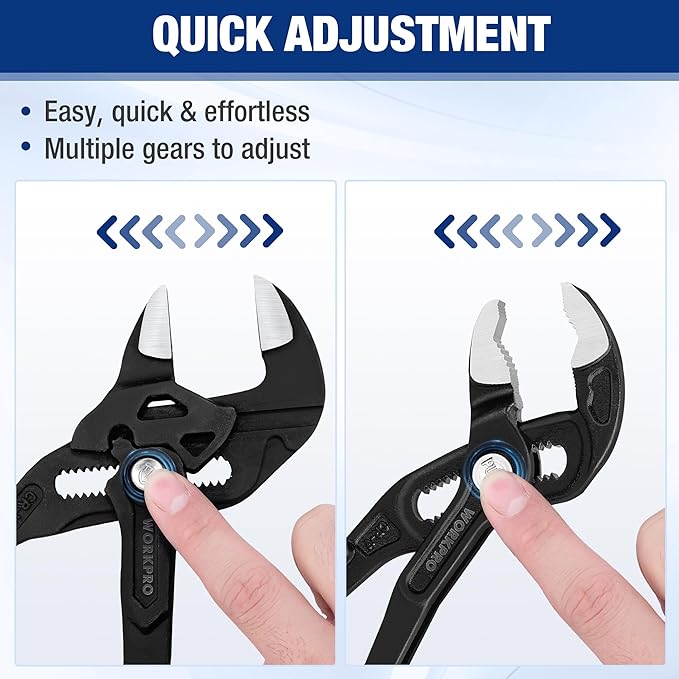 WORKPRO 2-Piece 7-Inch Pliers Wrench & Groove Joint Pliers Set, Quick Adjustment, CR-V Steel, Smooth Jaw & V-Jaw, Upgraded Wide Opening, Soft Grip - for Plumbing, Pipe Fittings, Household Repairs