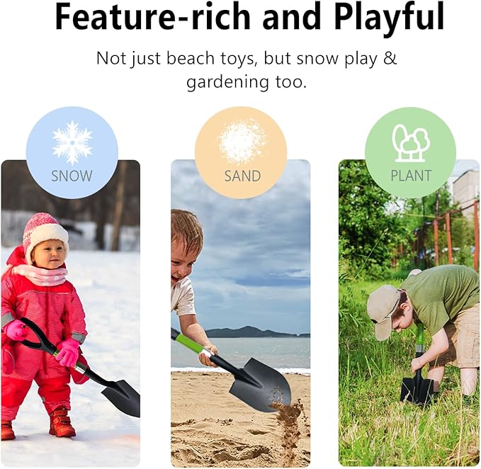 Beach Shovel,Kids Shovels for Digging,Short Handle Metal Shovel,Small Shovels for Gardening,Camping,Planting,27Inches,Green