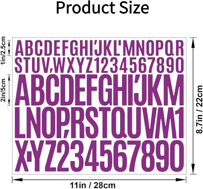 10 Sheets 780 Pcs Vinyl Letter & Number Stickers - Waterproof, Self-Adhesive Alphabet for Mailbox, Door, Window, Cars, Boats, Address(Purple, 1in & 2in)