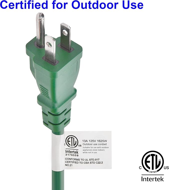 Clear Power 16 Gauge 3Prong Cords (3 Outlets, Green, 25 ft)