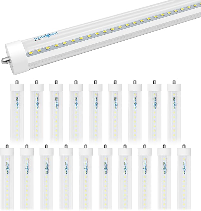 8ft T8 LED Bulbs 40W 80W Equivalent, 6000k Cool White 4000LM, FA8 Single Pin Tube Light, Dual-End Power Ballast Bypass, T8 T10 T12 Fluorescent Replacement, Clear Cover ETL Listed, 20-Pack