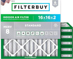 Filterbuy 16x16x2 Air Filter MERV 8 (MPR 700) Dust Defense Replacement (6-Pack), Electrostatic Pleated HVAC AC Furnace Filters, Made in USA (Actual Size: 15.50 x 15.50 x 1.75)