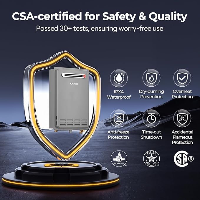 FOGATTI Natural Gas Tankless Water Heater Outdoor - Max 5.1 GPM 120,000 BTU, CSA Certified Compact Design On Demand Instant Hot Water Heater - Instagas Comfort 120S Series