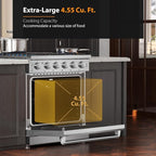 Empava 30 Inch Gas Range with True Convection, 4.55 Cu. Ft Oven, 18,000 BTU Power Burner for Searing, 5 Sealed Burners Cooktop, Convertible NG/LP, Stainless Steel, CSA Certified