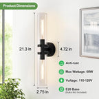 Wall Sconces Set of Two, Hardwired Matte Black Bathroom Sconces Wall Lighting with Clear Glass, Modern Sconces Wall Decor Set of 2 Bathroom Light Fixtures for Mirror Hallway (Bulbs Not Included)