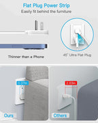 Flat Electrical Outlet Extender with USB C Ports, 4 Outlet 3 USB Wall Plug, 6 ft Thin Extension Cord, Flat Plug Power Strip Surge Protector for Home, Office. White