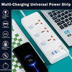 Power Strip with 45 Degree Plug and 10ft Long Cord, 3 Universal Socket, 2500W Circuit Breaker, 4 USB Ports Desktop Charging Station(3 USB-A & 1 USB-C)