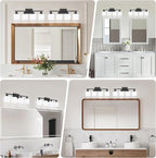 4-Light Black Bathroom Vanity Light, Light Fixtures with Milky White Frosted Glass Shades, Black Vanity Light for Bathroom Mirror, Bedroom, Living Room, Vanity Table, E26 Base