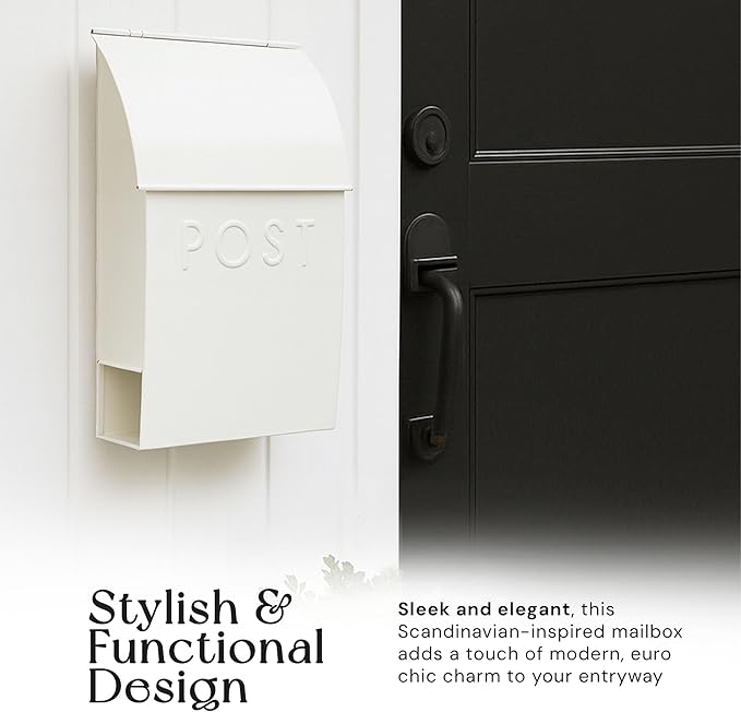 NACH Mailboxes for Outside Wall Mount, 15 x 10 x 4 inches, White Mailboxes for Outside, Waterproof Mailbox Wall Mount with Newspaper Holder - The Milano Mailbox
