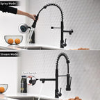 AIMADI Black Kitchen Faucet with 2 Function Sprayer,Commercial Stainless Steel Single Handle Single Hole Spring Matte Black Kitchen Faucet