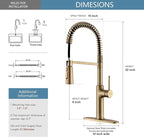 22‘’ Extra-Tall Brushed Gold Kitchen Sink Faucets, Commercial High Arc Single Handle Kitchen Faucets for Pull Down Sprayer Modern Spring with Deck Plate 22 inch