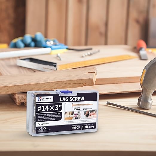 Lag Screws 3 Inch, 50PCS Heavy Duty Construction Screw, Structural Wood Screw #14 x 3, Rust Resistant, Washer Head, Yellow Coated Exterior Wood/Lag Screws, Star Drive with Bit