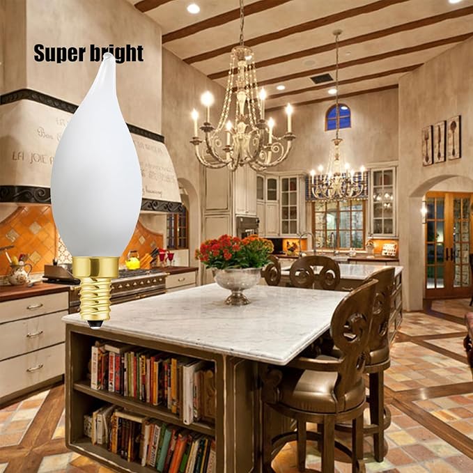 E12 Dimmable LED Bulb 6W Candelabra Bulbs 60 Watt E12 Light Bulbs 2700K Warm White Frosted Chandelier Light Bulbs for Vanity, Bent Tip Small Base Type b Bulbs, 6 Pack