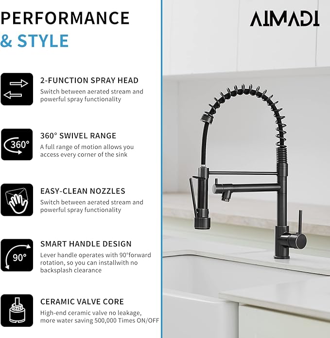 Oil Rubbed Bronze Kitchen Faucet,AIMADI Commercial Style Spring Kitchen Sink Faucet,Modern Single Handle Single Hole Kitchen Faucets with Pull Down Sprayer