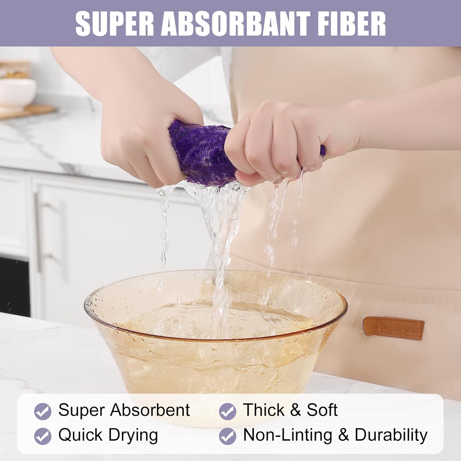 Kitinjoy 24 Pack Microfiber Cleaning Cloth(12 x 12 Inches, Purple), Ultra Soft and Absorbent Cleaning Rags, Reusable and Non-Linting dust Removal Cleaning Cloths for Car, House, Kitchen