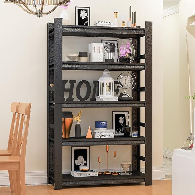 Garage Shelving Units, Heavy Duty 5-Tier Storage Shelves, Metal Adjustable Storage Rack, Steel Shelves, 2750 lbs Capacity, Industrial Shelving for Heavy Tools (Black, 23.62"Dx47.24"Wx87.87"H, 5-tier)